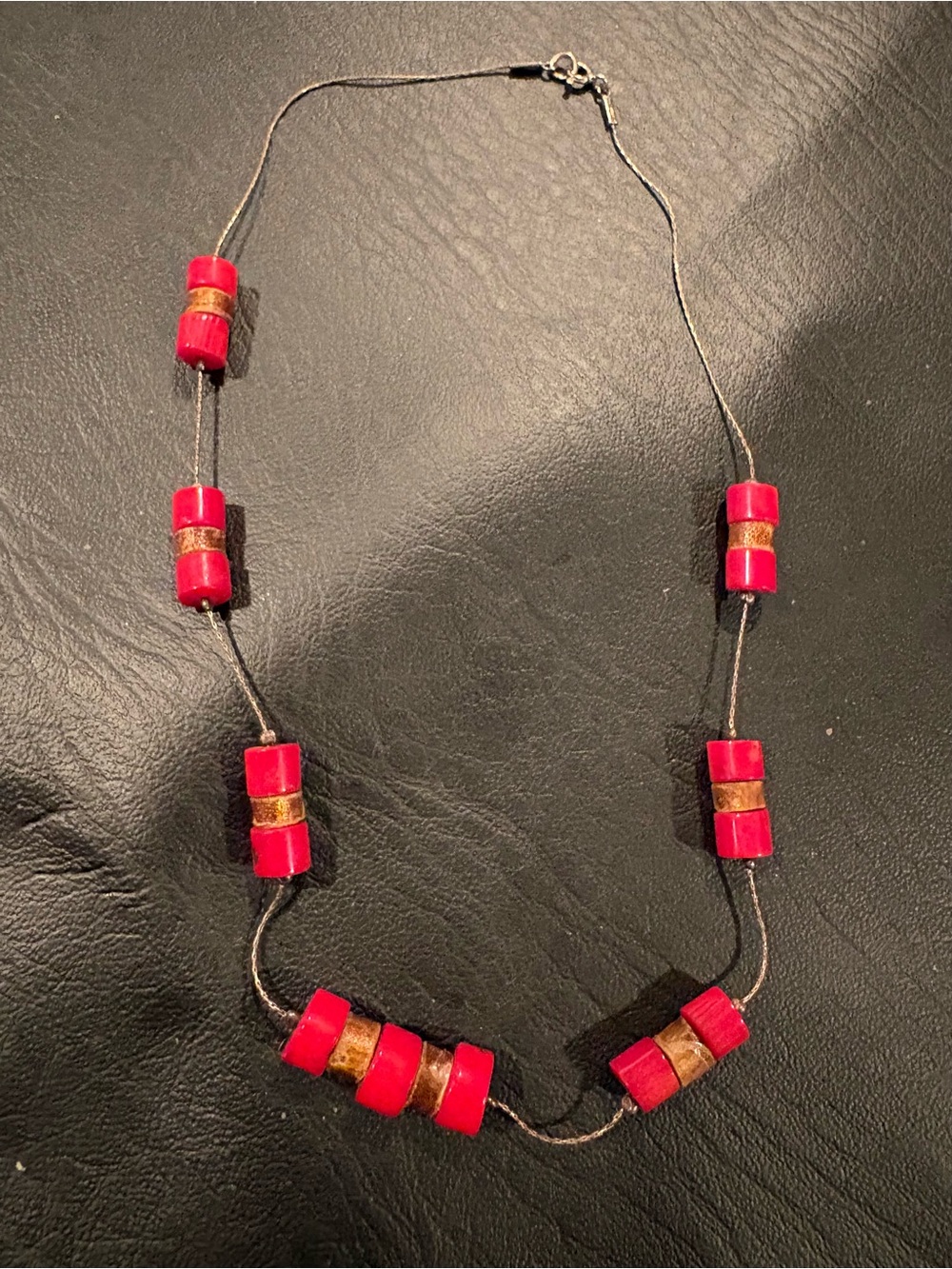 Women’s Red Bead Necklace with Gold Accent